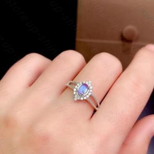 New natural glass body blue moonstone ring 925 silver ladies ring simple and compact fashion trend