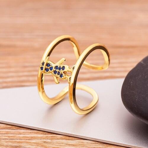 New Luxury Zircon Gold Double Layer Boy Girl Opening Rings For Woman New Fashion Finger Adjustable Jewelry Wedding Party Ring