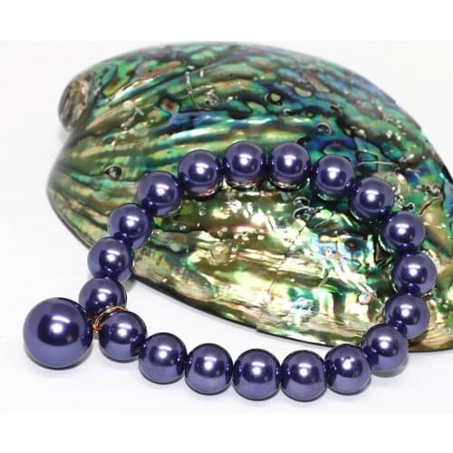 Top Quality 10mm Purple Shell Simulated-pearl Round Beads Elegant Bracelet Women Party Gifts Elastic Rope Jewelry 7.5inch B1710