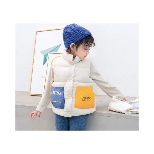 2020 Autumn and Winter Childrens Down Vest Cotton Windproof Warm Vest Men and Women Baby Boys Girls Vest Mandarin Collar Vest