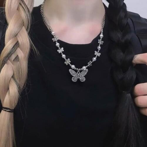 Gothic Butterfly Pendant Necklace for Women Choker Aesthetic Grunge Chain accessories IGIRL Indie Collar Jewelry Friends Gift