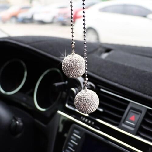 Car Crystal Ball Pendant Rearview Mirror Pendants Decoration Charm Bling Ornament Hanging Girl gift car accessories interior