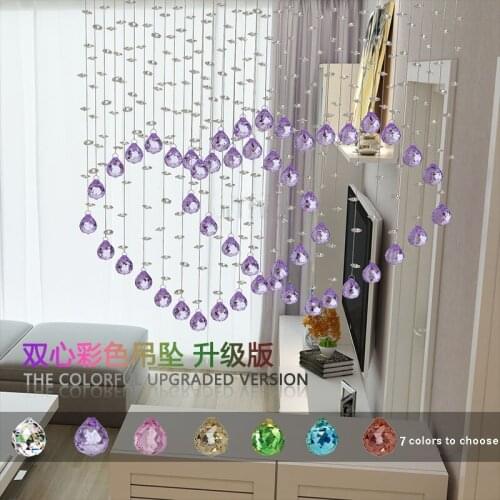 Multicolored Double Heart Shape Glass Crystal Bead Curtain Room Entrance Divider Beaded Curtain Partitions Home Decoration 1m*1m