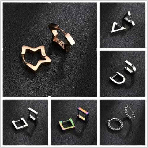 Jewelry Gothic Triangle Square Star Unisex Stainless Steel Men Women Ear Stud Earrings Pierced Push-Back Ear Plug Buckle