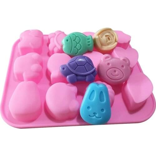 12 Cavity Food Grade Animals Handmade Soap Silicone Mold DIY Chocolate Cake Mold Soap Molds for Soap Making Baby Soap Mold