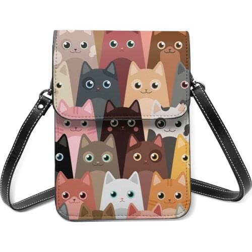Women Crossbody Bags Mini Phone Bag Cartoon Cute Cats Pattern Small Female Shoulder Bags Ladies Messenger Bag