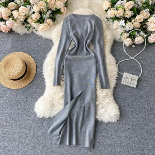 Teeuiear Slim sexy split Autumn Bodycon Knitted Sweater midi long Dress casual knit Winter Party Women dress tunic elegant dress