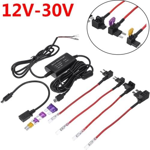 Universal 1 Set 12V to 5V Car Dash Cam Recorder Hard Wire Kit 10W Low-voltage Protection Line Micro Fuse Cable Kit