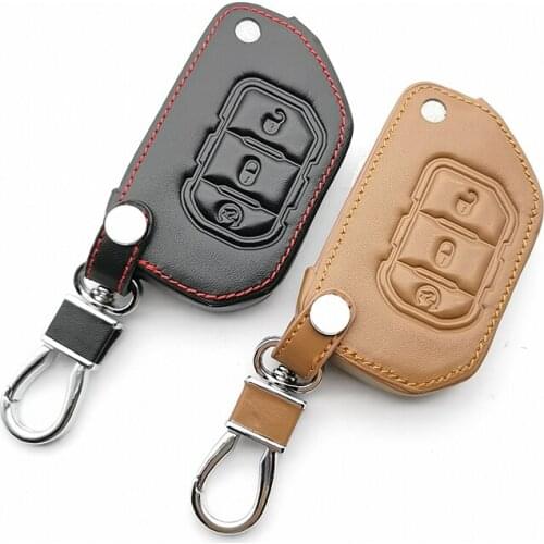 3 Buttons High Quality Leather Case Cover Holder For Jeep Wrangler JL 2018 For Jeep JL Remote Key Fob Car Interior Accessories