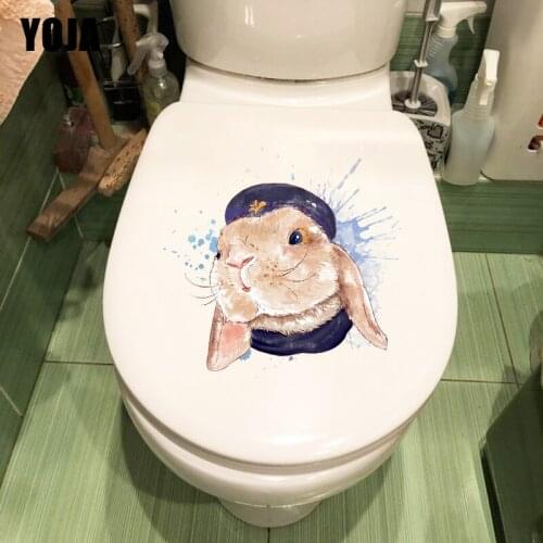 YOJA 23.9×22.6CM Watercolor Cute Rabbit Kids Room Decoration Home WC Toilet Wall Stickers T1-2480