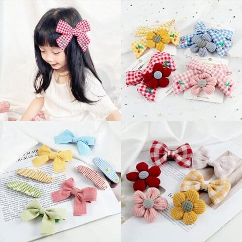 Fashion Plaid Bowknot Flower Hair Clip Korean Sweet Creative Hairpins Hair Accessories for Girls Kids High Quality Barrette Gift