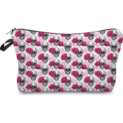 Floral Skull Pattern Halloween Candy Bag Cosmetic Bag Style Women Travel Makeup Bag Toiletry Organize Storage Bag Custom Pattern