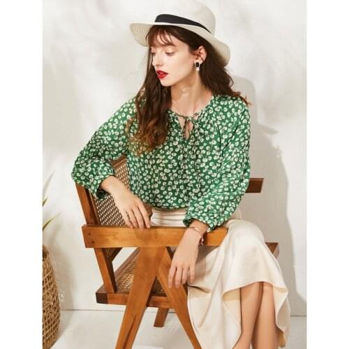 2019 PURE Silk Casual Print T-shirt 100% Mulberry Silk Women Sweet Top M L XL Shirt Free Shipping