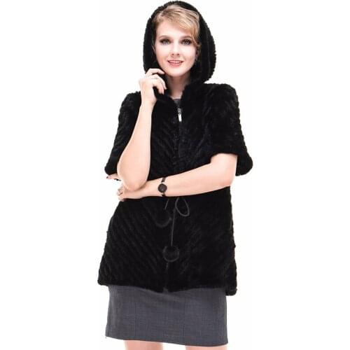 Luxury Autumn Winter Womens Real Mink Fur Coat Lady Warm Jacket Half Sleeve Outerwear Plus Size 4XL 5XLVF7062