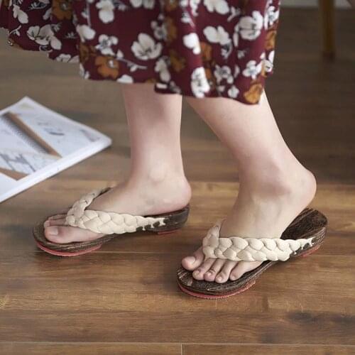 Womens Double Flat Heel Wood Sandals Classic Japan Geta Cosplay Shoes Summer Slippers Casual