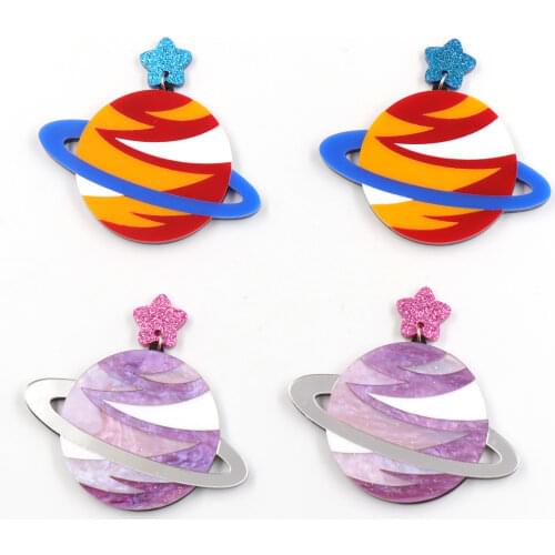 1pair)Saturn Dangle Earrings Space Themed Planet Glitter Fashion Earring Acrylic Earrings