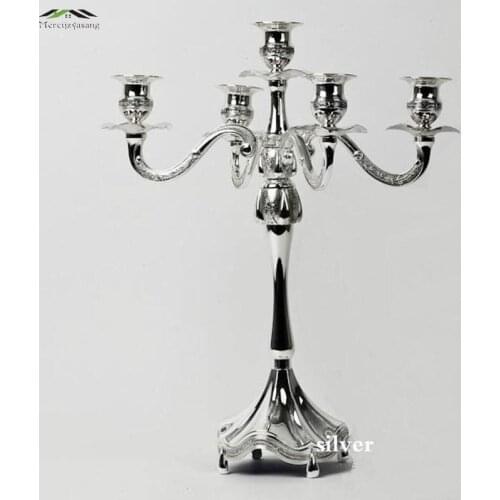 10PCS/LOT Metal Silver/Gold Candle Holders 5-Arms Zinc Alloy High Quality Pillar Candlestick For Wedding Portavelas Candelabra