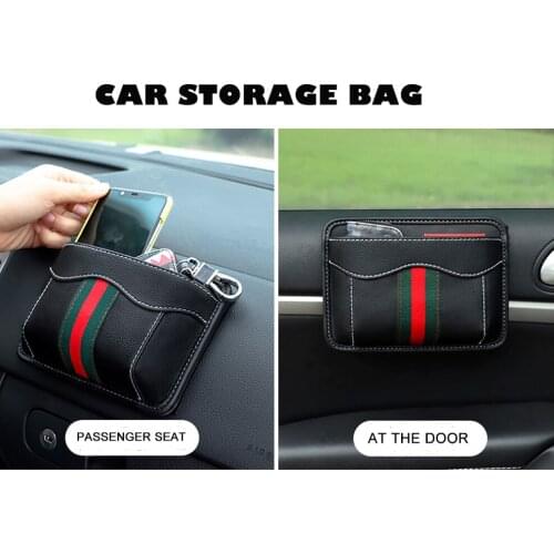 17x12cm Car Hanging Bag Car Storage Box Card Storage Bag Mobile Phone Interior Accessories Leather Material Multifunctional