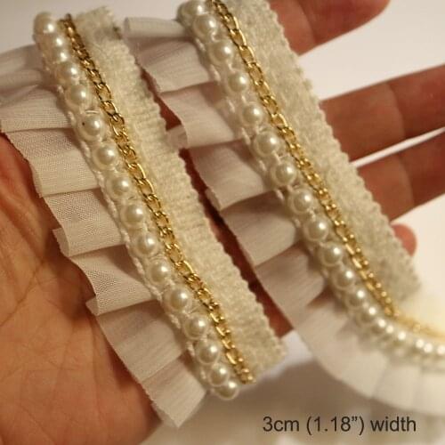2yards golden chain Pearl white lace trim for clothes sewing lace trimming and ribbon DIY clothes accessories
