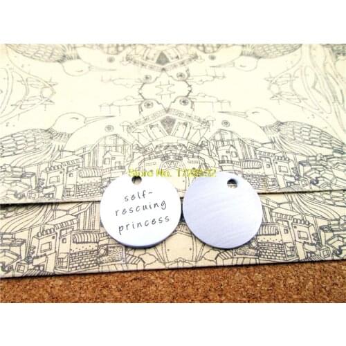 20pcs--20mm stainless steel circle round "self-rescuing princess"one side DIY Charms Pendants