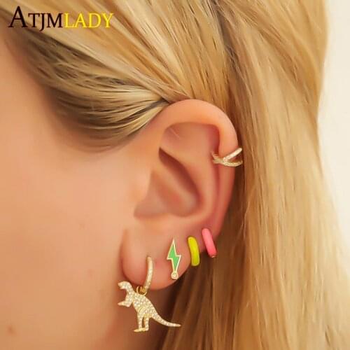 2020 summer minimalist 925 sterling silver Neon colorful jewelry candy enamel lightning bolt small cz stud earring for women