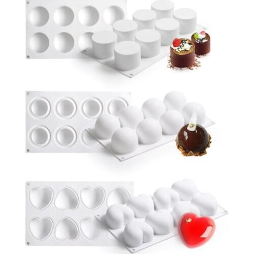 3 Shapes 3D Round Love Heart Silicone Mousse Cake Molds Sponge Chiffon Dessert Jelly Pudding Food Grade Baking Decorating Tools
