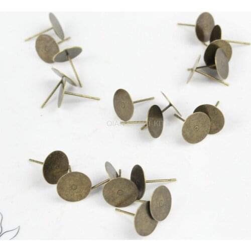 400pcs Earring Studs Antique Bronze Earring Flat Stud with 10mm glue pad Earring Ear Stud Earstud w/ Flat Pad and butterfly stop