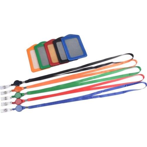 5 Pcs Vertical Style Business ID Badge Card Holder with 5 Pcs Retractable Lanyard Neck Strap Band Multi Colors