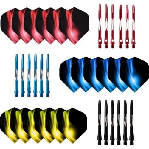 6Pcs Dart Shafts+ Dart Flights Wing Harrows Darts Stems 2BA 50mm Thread Aluminum Rod Multiple Styles Colorful Darts Flights