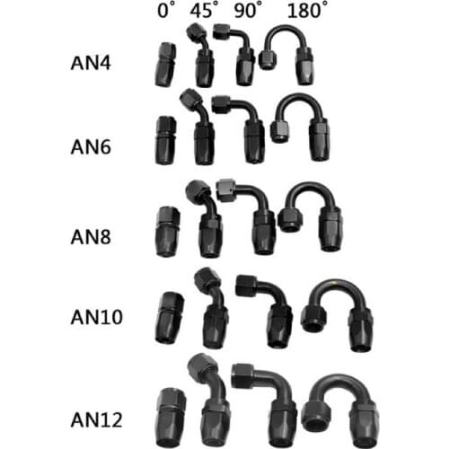 Aluminum Swivel Hose End Adapter, Oil Cooling Fuel Line Connector, AN4 / AN6 / AN8 / AN10/12 Straight 0 ° / 45 ° / 90 ° / 180