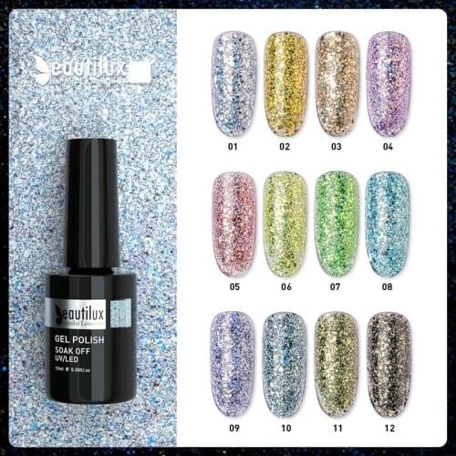Beautilux Diamond Rainbow Nail Gel Polish Holographic Bling Dazzling Semi Permanent Nails Art Gels Varnish Enamel Lacquer 10ml