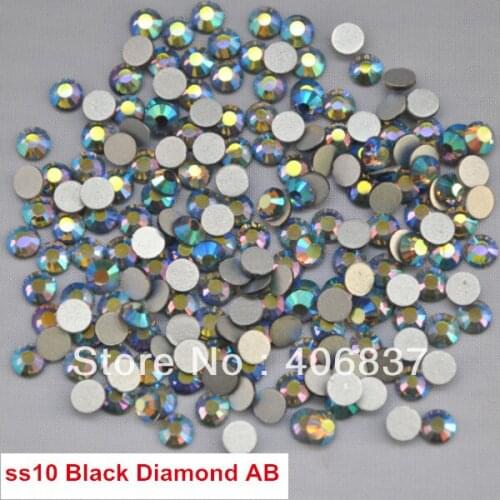 Free Shipping! 1440pcs/Lot, ss10 (2.7-2.9mm) Black Diamond AB Flat Back Nail Art Glue On Non Hotfix Rhinestones