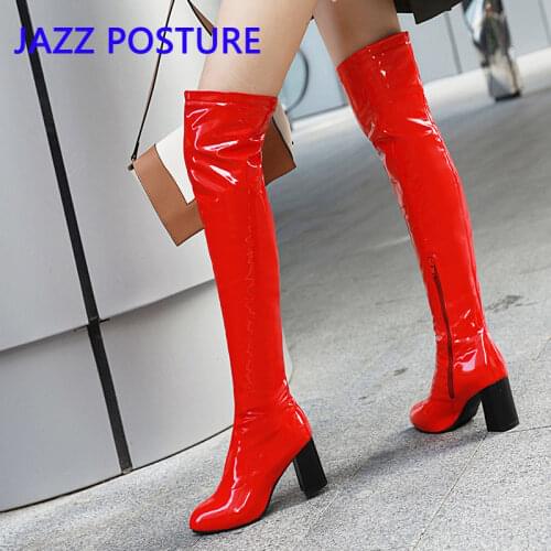 2019new candy color over the knee boots thick with knee boots high heels warm winter fashion boots back zipper large size 43q271