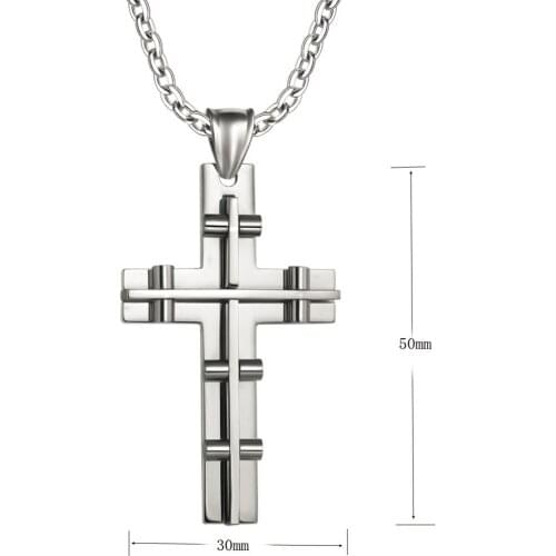 YAFFIL Cross Pendant Necklace Stainless Steel Long Chain Necklaces Religion Jewelry Gifts Dropshipping 304# P9012