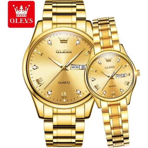 OLEVS Quartz Lover Watches Luxury Brand 2021 Simplicity Fashion Romance Steel Clock Waterproof Men Women Gold Watch WristWatches