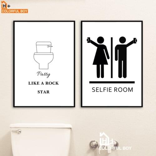 COLORFULBOY Toilet Room Wall Art Canvas Painting Black White Posters And Prints Nordic Poster Wall Pictures For Bath Room Decor