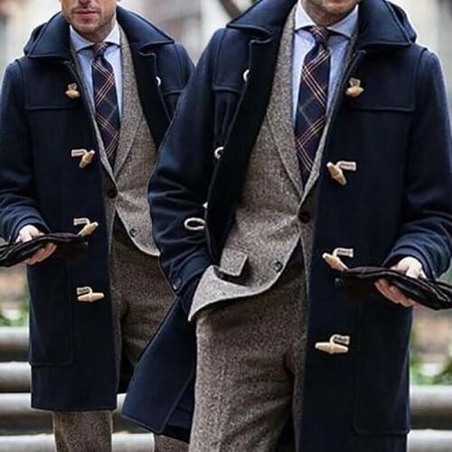 Mens Formal Jacket Long Parka Button Up Trench Coat Business Outerwear Overcoat