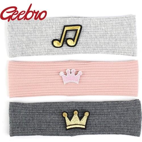 Geebro Baby Boy Girls Note Crown Ribbed Headbands Soft Child Kids Cotton Stretch Headwear heart Cartoon pattern Head Wrap