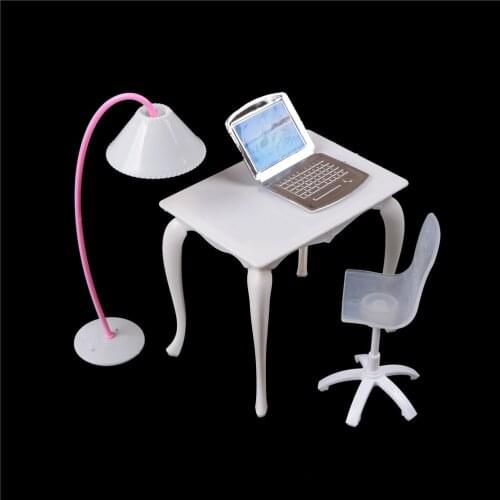 4pcs/Set Plastic Table Chair PC Lamp For 29cm Dolls Play Set For Girl Gift Miniature Furniture Toys Office Accessory