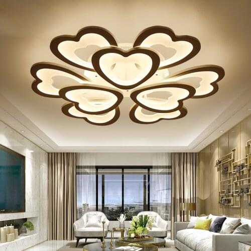 Heart-shaped petal art living room lamp acrylic modern iron warm 15 head 12 round decorative home lighting fixture led ceiling