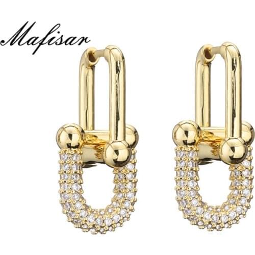 Mafisar Vintage Design Luxury AAA CZ Female Wedding Earring Gold Color Drop Earrings For Women Party Jewelry Wholesale