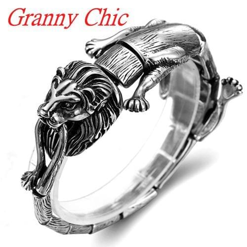 Granny Chic 21cm Cool Lion Desig Bracelet Stainless Steel Animal Tiger Body Bracelets&Bangles For Men Hip Hop Cheap Accessory Gi