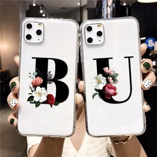 Fashion Floral Alphabet Letter Clear Phone Case For iPhone 11Pro MAX XS Max X 6 7 8 Plus Classical Flower Transparent Soft Cover
