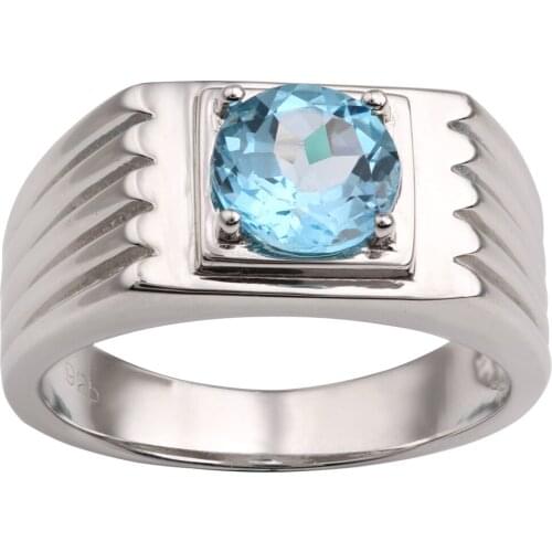 925 Silver Blue Topaz Ring for Men 8mm 2ct Gemstone December Birthstone Birthday Gift R516BTN