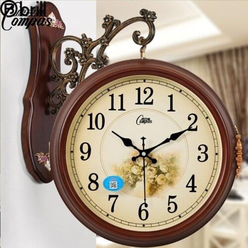 Wood Retro Double Face Wall Clock Vintage Digital Round Creative Silent Clocks Wall Home Decor Living Room Horloge Murale Gift
