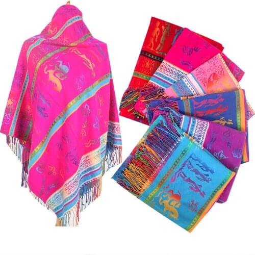 Paisley Flowers Borders Pattern Pashmina Silk Scarf Shawl Wrap Blanket Reversible Comfortable Vintage With Fringes