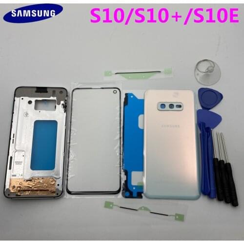 Original Full Housing Case Back Cover Glass Middle Frame for Samsung Galaxy S10 Plus G973 G973F G975 G975F S10e G970 Replacement