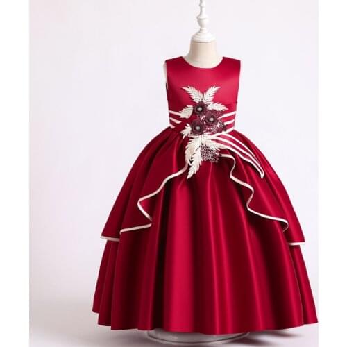 Princess Dress 2020 new childrens elegant dress bow princess skirt long lace show party dressWedding dress