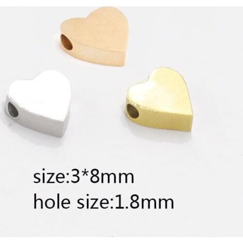 100% Stainless Steel Heart Bead Charm Rosegold/Gold/Silver Color Metal Heart Bead Mirror Polished Wwholesale 30pcs