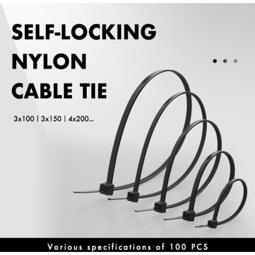 Self-locking plastic nylon tie 100pcs black 3x120 cable tie fixing ring3x200 cable tie zip wraps strap nylon cable tie set